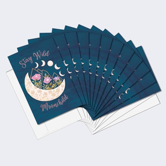 Tree-Free Greetings - All Occasion Cards - Artful Designs - 12 Cards + White Envelopes - Made in USA - 100% Recycled Paper - 4"x6" - Stay Wild Moonchild (FS54558)