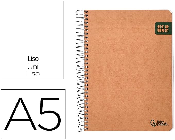 Liderpapel Spiral Notebook A5 Cardboard Cover Kraft Backed 120H Paper 100% Recycled 80 g Smooth