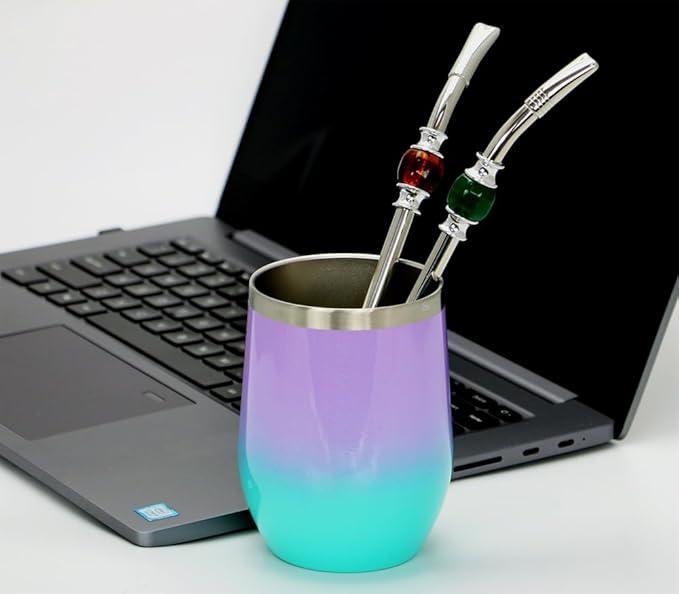 Premium Yerba Mate Straws - Reusable Stainless Steel Bombilla with Colorful Beads - Set for Mate Gourd Drinking, Removable Head Filter (Brown - Green)