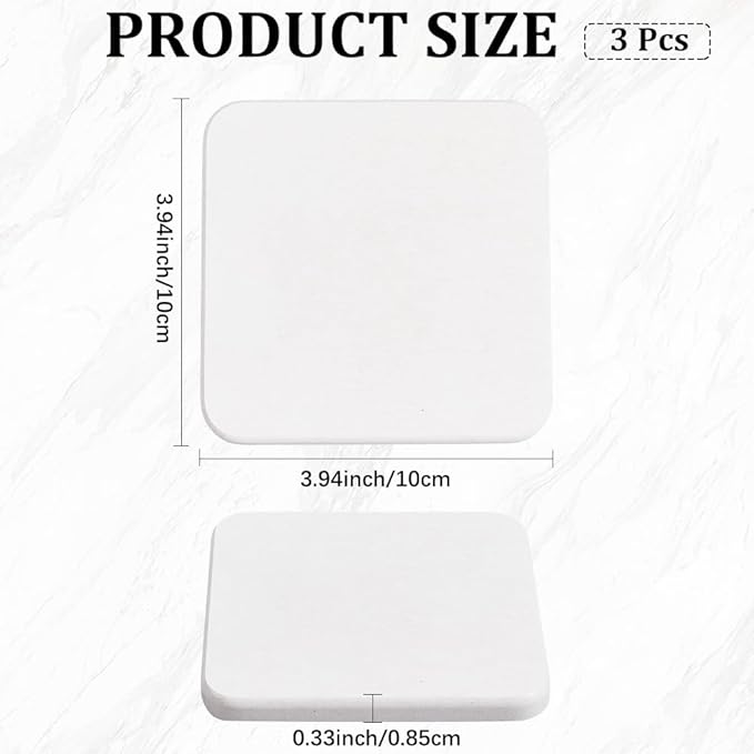 CREATCABIN 3Pcs Diatomite Soap Dish Holder Diatomaceous Earth Coasters 3.9 x 3.9 Square White Water Absorbent Quick Dry Toothbrush Bath Stone Mat Tray for Kitchen Counter Cups Drinks Bottles Plants