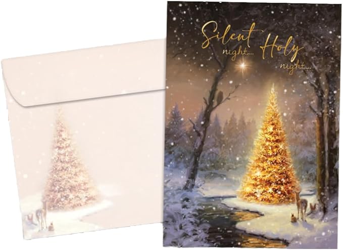 Tree-Free Greetings - Christmas Greeting Cards - Artful Designs - 12 Cards + Matching Envelopes - Made in USA - 100% Recycled Paper - 5"x7" - Calm and Bright (HP60512)
