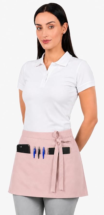Waist Apron with 3 Pockets Waterdrop Resistant Premium Cotton Waitress Apron Server Apron Chef Apron (BLUSH PINK, PACK OF 1)