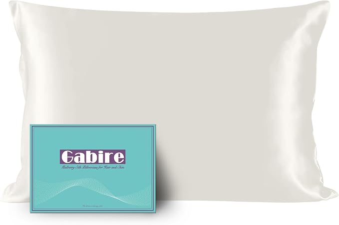 Gabire Mulberry Silk King Size Pillow Cases for Hair and Skin, Ultra Smooth Cooling Acne Pillow Case with Hidden Zipper Both Sides Real Silk Pillow Cases King (20"×36"), Ivory