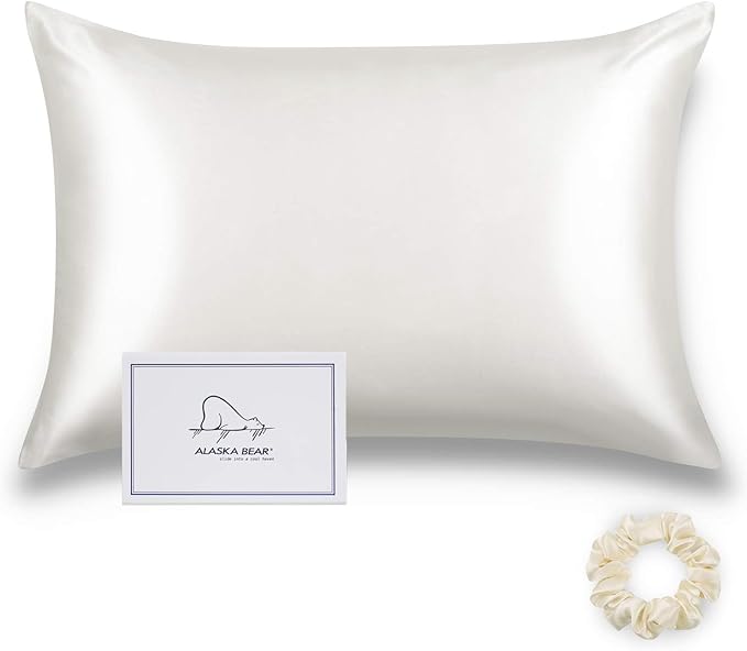 ALASKA BEAR Silk Pillowcase Envelope Closure, 22 Momme 100 Percent Long Overlap Sleeve Mulberry Silk Pillow Case Foldover Design, Machine Washable and NO Zipper, King (1, Ivory)