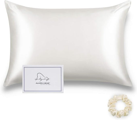 ALASKA BEAR Silk Pillowcase Envelope Closure, 22 Momme 100 Percent Long Overlap Sleeve Mulberry Silk Pillow Case Foldover Design, Machine Washable and NO Zipper, King (1, Ivory)