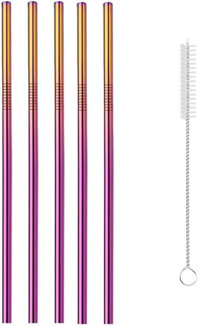 Reusable Metal Straws,10.5" Stainless Steel Straws,Easy to Use(5 PCS,Dazzling colors)