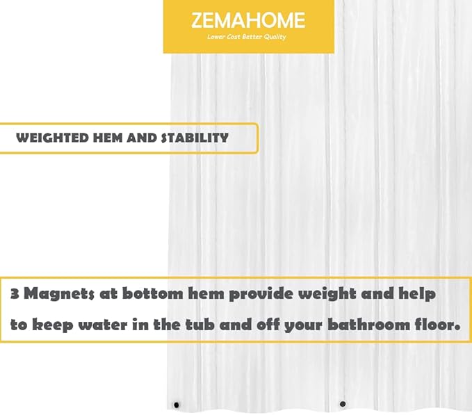 ZEMAHOME 2 Pack PEVA Plastic Shower Curtain Liner Premium Light Weight 72" x 72" Clear Bathroom Shower Showroom Curtain Liner with Rustproof Metal Gromments and Weighted Magnet