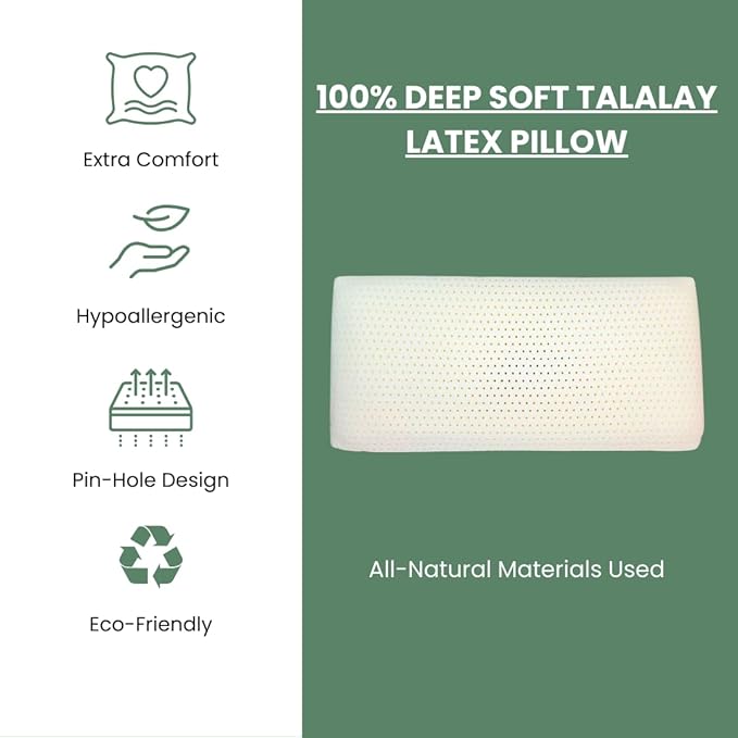 OrganicTextiles DS Latex Pillow with Organic Cotton Cover (Standard Size, Firm) GOTS Certified, Bed Pillow for Sleeping, Neck Pain Relief Help, Head Support, for Side Back Stomach Sleeper