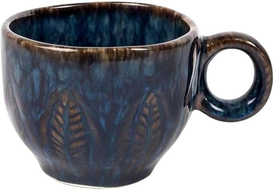 Ceramic Espresso Cup 5 oz, Stoneware Demitasse Coffee Mug with Handle, Artisan Reactive Glaze Texture, Small Latte Cappuccino Tea Cup, Microwave & Dishwasher Safe, Midnight Blue, Pack of 10