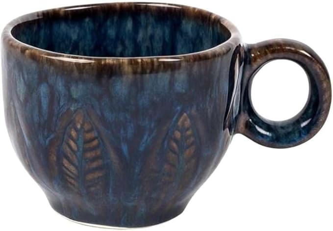 Ceramic Espresso Cup 5 oz, Stoneware Demitasse Coffee Mug with Handle, Artisan Reactive Glaze Texture, Small Latte Cappuccino Tea Cup, Microwave & Dishwasher Safe, Midnight Blue, Pack of 6
