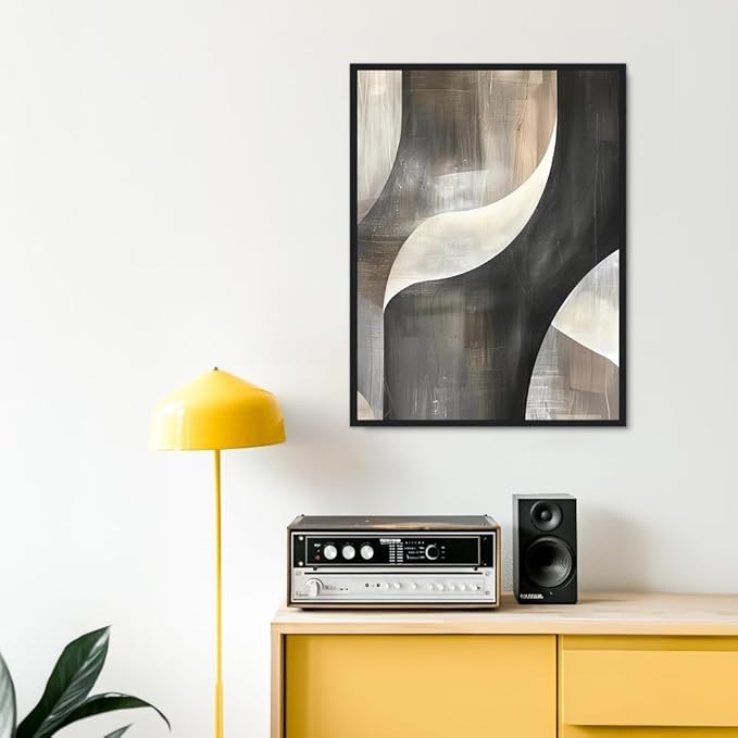 Moonow7 Flowing Harmony Abstract Artwork, Neutral-Toned Wall Art for Modern Bedroom or Office, Unframed Size A3 29.7 x 42 cm / 16.5X11.7