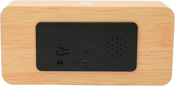 Tyenaza Digital Alarm Clock, Wooden Battery Operated Clock LED Display Touch Sound Control BT Connection Digital Desk Clock for Bedroom Office Cafe