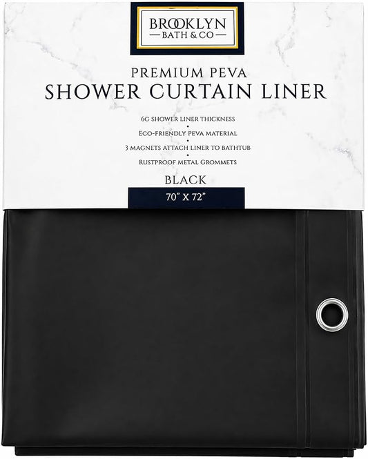Home Expressions Brooklyn Bath & Co. Premium PEVA Shower Curtain Liner – Beige, 70 x 72 Inch, Waterproof Heavy Duty Shower Liner with Grommets & 3 Magnets (Black)