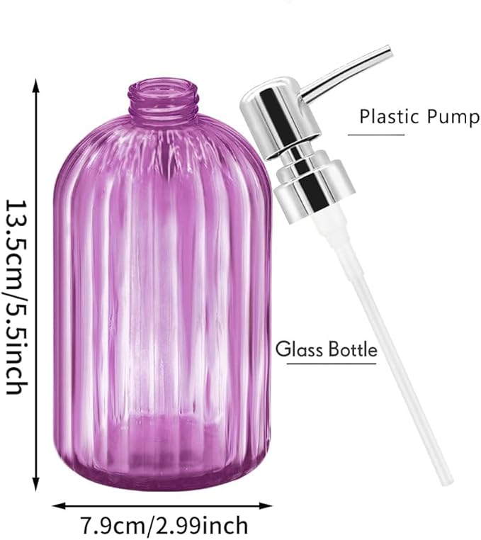 Soap Dispenser - 2 Pack 14 Oz Kitchen Soap Dispenser with Pump, Bathroom Transparent Soap Dispenser Bottle for Hand Soap, Dish Soap or Lotion (Purple)