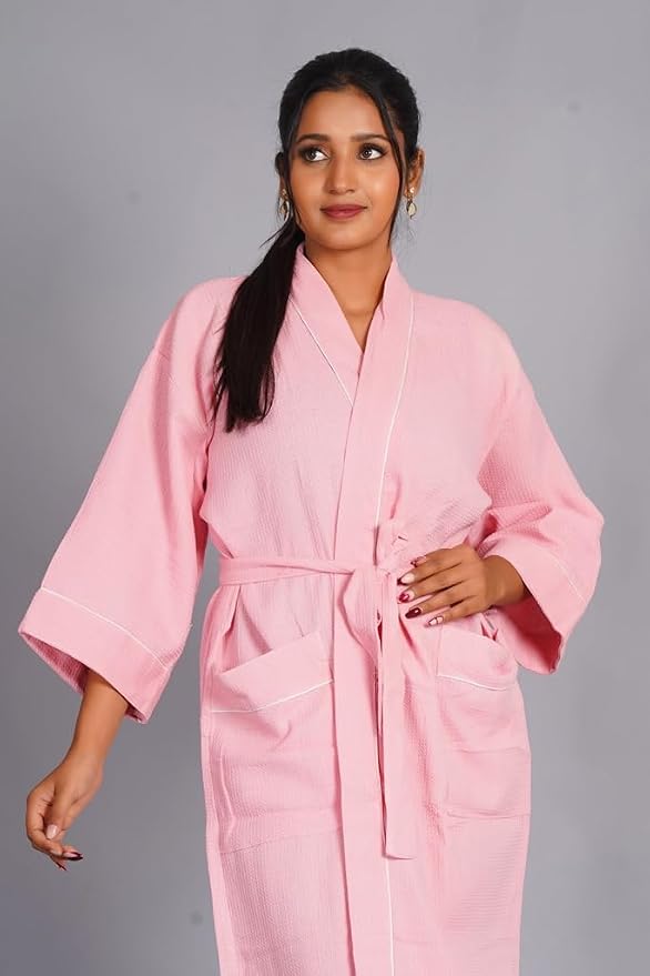 COTSILER Cotton Waffle Bathrobe for Women – Lightweight Spa Robe with Belt & Front Pockets