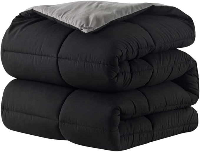 DOWNCOOL Comforter California King Size, Reversible Duvet Insert,Black/Grey All Season Blanket, Lightweight Quilt, Down Alternative Hotel Comforter with Corner Tabs (Black/Gray, 104x96 Inches)