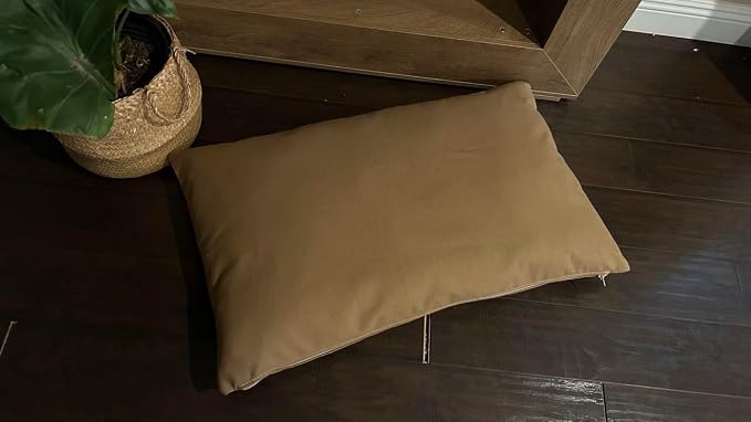 Natural Cotton Canvas Dog Bed – Raw Cotton Filled Pet Cushion Insert, Breathable Eco-Friendly Dog Mattress, Durable Washable Cover with Zipper (Medium Brown, Small 36"x22"x3")