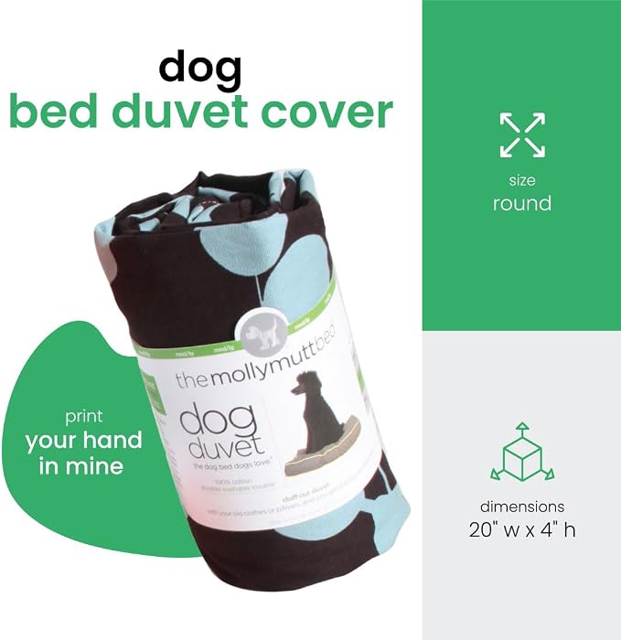 Molly Mutt Petite Dog Duvet Cover - Round - Your Hand in Mine Print - Measures 20’’ x 4’’ - 100% Cotton - Durable - Breathable - Sustainable - Machine Washable Dog Bed Cover - Pre-Shrunk