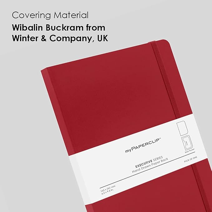 myPAPERCLIP Executive Series A5 Plain Notebook | 192 Pages, 80 GSM, Soft Cover, A5 (5.83 x 8.27 in) | Flat Lay | Bookmark, Elastic Closure & Back Pocket | Red