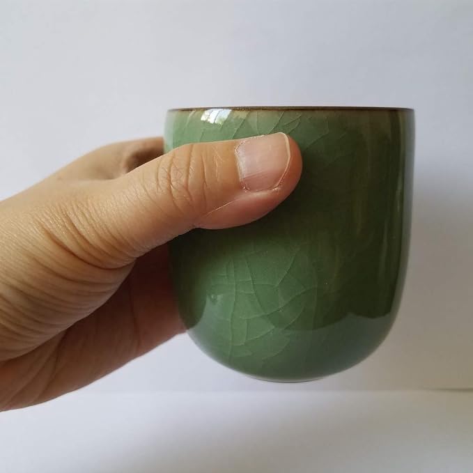 TeaCups Handmade Celadon Ceramic 5oz Japanese Style Coffee Cup Porcelain Mugs for Tea and Beer(1, Army Green Cracking)