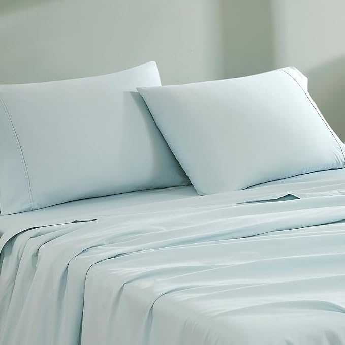 Linen Closet 100% Organic Cotton King Size Pillow Cases Set of 2, Aqua, 300 Thread Count Pillow Covers, Percale Weave, Cooling, Crisp & Breathable Pillowcases for Home & Hotel Pillows, 40"x20"