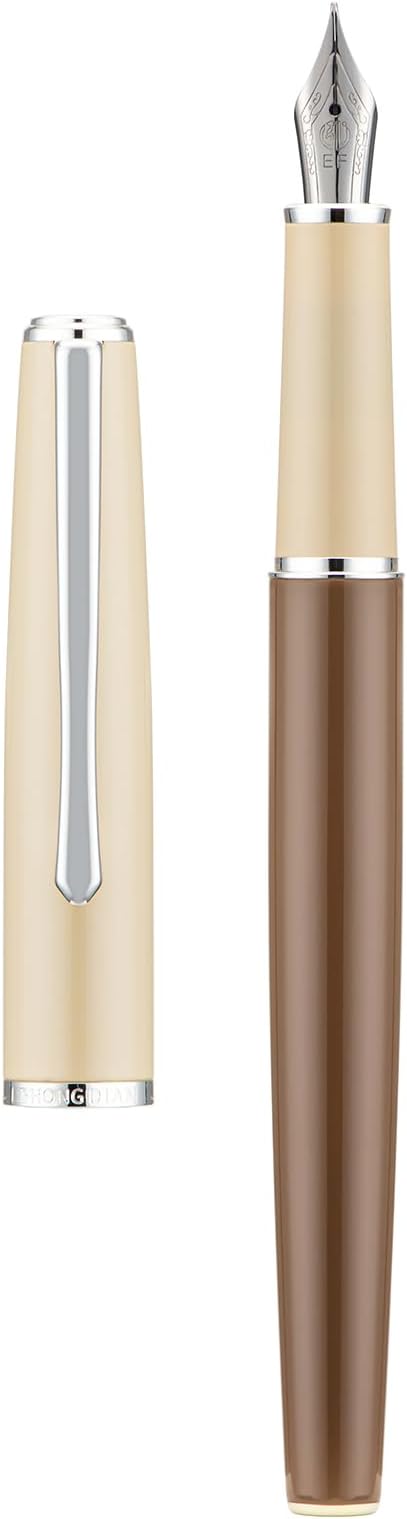 Hongdian 920S Fountain Pen Brown Metal Pen, Iridium Extra Fine Nib Classic Pen with Ink Converter
