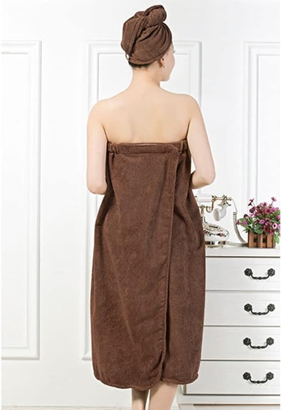 Queena Women Microfiber Bath Towel Wrap & Hair Turban Adjustable Spa Shower Cover Up,Coffee