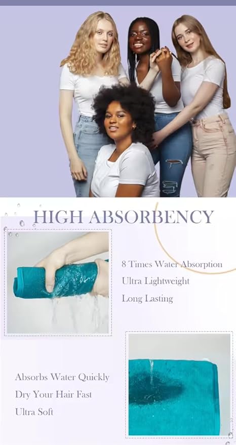 Microfiber Hair Towel Wrap 3 Pack Quick Dry Turban for Wet Hair Soft Lightweight Absorbent (Pink, Blue & Gray