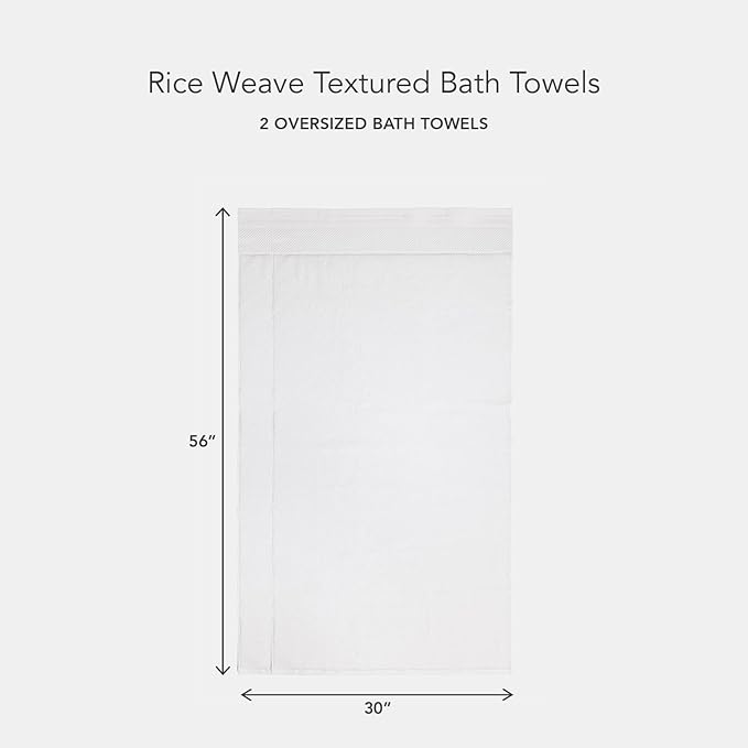 Texere 100% Organic Cotton Rice Weave Jacquard 700 GSM Luxury Bath Towel Sets - Ultra Soft and Absorbent Hotel and Spa Quality (Rice Weave, Bright White, 2 Bath Towels)