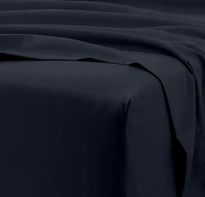 100% Organic Cotton Bed Sheets 800-Thread-Count, 16-Inch Deep-Pocket, Luxury Breathable Crisp 5-Piece Bed Sheet Set (1 Flat Sheet, 2 Fitted Sheet, 2 Pillowcases) - Split King, Navy Blue