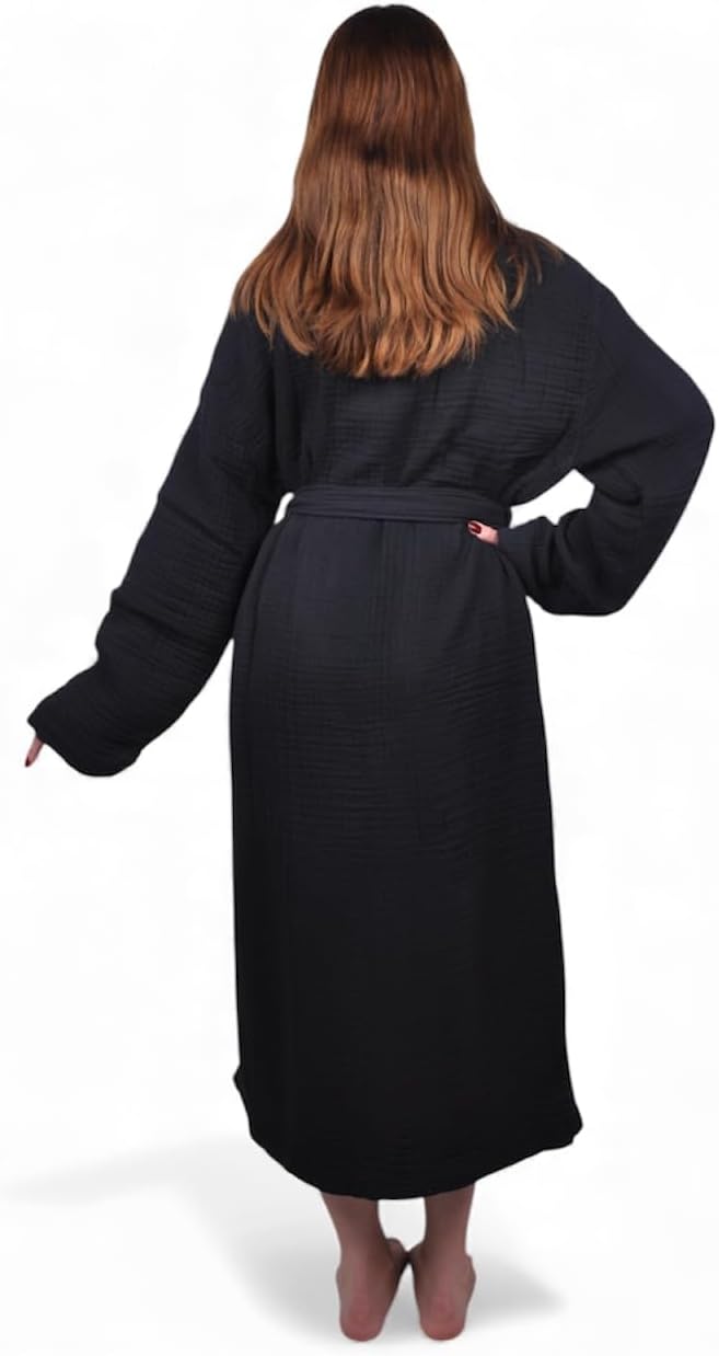 Muslin Bathrobe - Cotton Gauze Robe for Women and Men - Lightweight Breathable Summer Kimono - Boho Spa/Maternity Robe