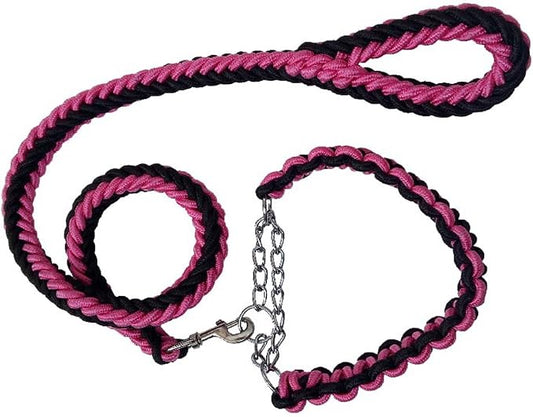 Love Dream Dog Collar and Leash Set, Heavy Duty Nylon Braided Rope Strong 4 FT Dog Leash and Martingale Training Collar for Small Medium Large Dogs Training and Walking (Black & Pink)
