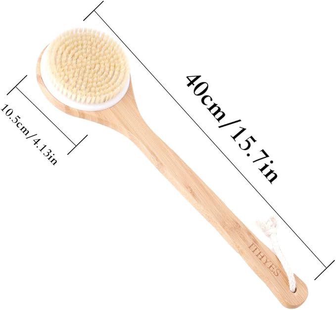 Body Brush Dry Brushing Back Scrubber Shower Bath Brush Bamboo Wood Long Handle Natural Bristles exfoliating Massage Improve Blood Circulation Cellulite