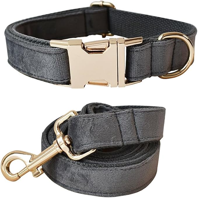 Velvet Dog Collar and Leash Set with Quick Release Metal Buckle | Bright & Stylish Leash and Collar Set, Soft Heavy Duty Pet Collars Adjustable for Samll Medium Large Dogs or Cats