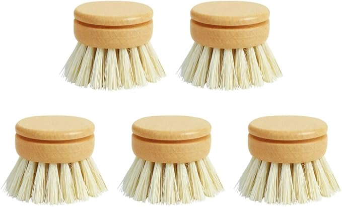 Dish Brush Replacement Heads, 5 Pieces Natural Sisal Hemp & Beech Wood Scrubbing Brushes, Eco-Friendly Kitchen Refills