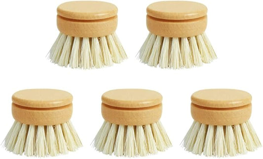 Dish Brush Replacement Heads, 5 Pieces Natural Sisal Hemp & Beech Wood Scrubbing Brushes, Eco-Friendly Kitchen Refills