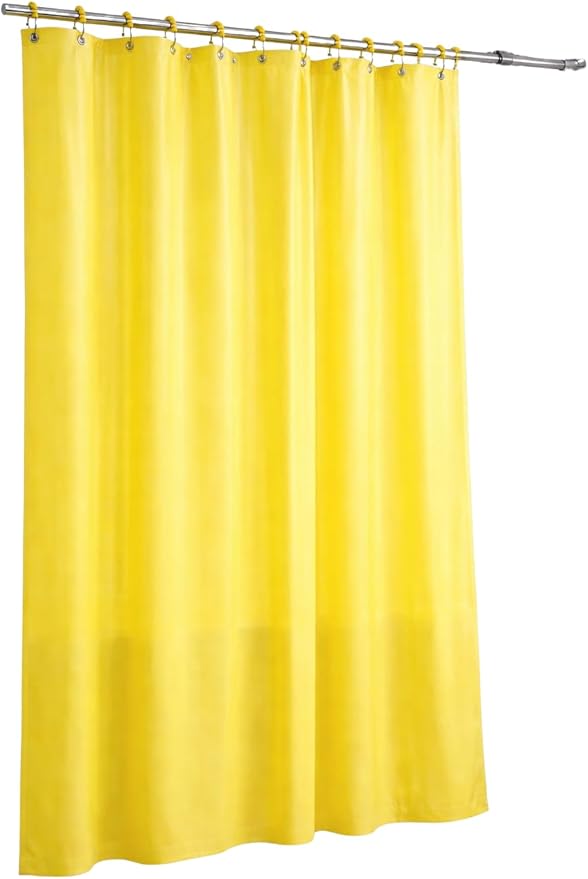 Dependable Industries inc. Essentials Decorative PEVA Shower Curtain Liner - PVC-Free, Odorless with Magnetized Bottom, Rustproof Grommets & Yellow Chrome Finish Roller Ball Hooks Set