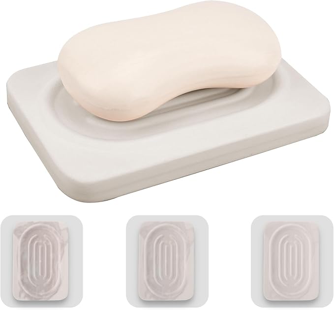 Diatomite Double Sided Soap Dish Saver Tray for Bathroom, Quick Water Absorbing Holder for Sink, Bathtub, Vanity (Gray)