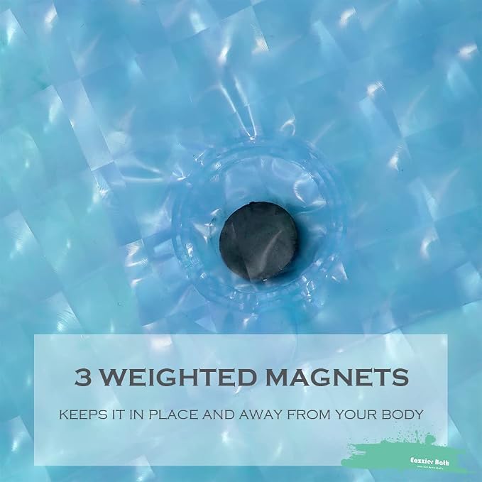 Blue 3D Crystal Plastic Shower Curtain Liner, 72x72 Inch Thin Lightweight Ice Cube Plastic Bathroom Shower Showroom Inner Curtain with Rustproof Metal Grommet Holes and Weighted Magnets