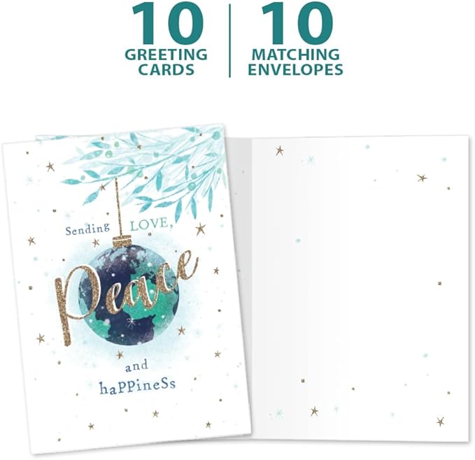 Tree-Free Greetings - Season's Greeting Cards - Artful Designs - 10 Cards + Matching Envelopes - Made in USA - 100% Recycled Paper - 5 x 7 - World Peace (AHB1314)