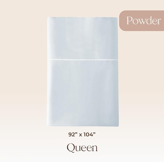 Certified Organic Queen Flat Sheet Only - 100% Organic Cotton Top Sheet with Luxurious Soft and Breathable 500 Thread Count Sateen Weave Finish - GOTS & Fairtrade Certified (Powder Blue, Queen)