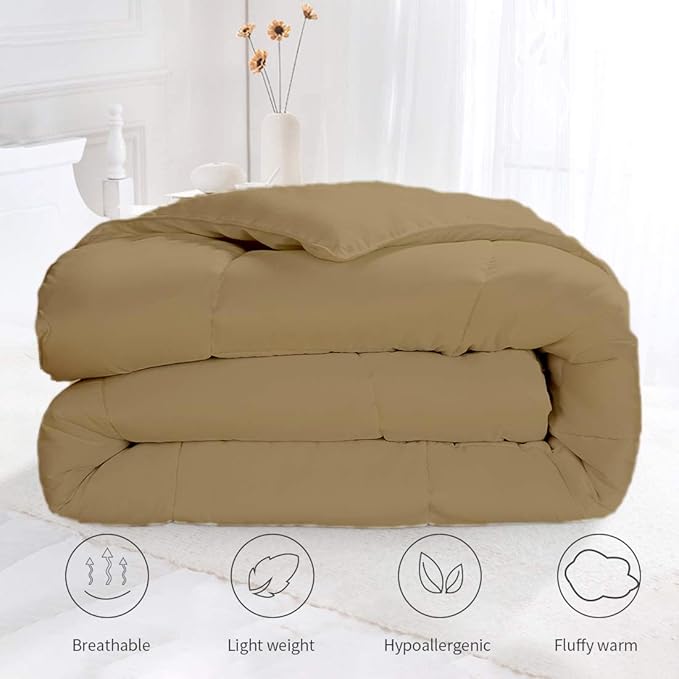 All Season Hypoallergenic Luxurious Down Alternative Cotton Comforter, Ultra-Soft 750 Fill-Power Twin XL Size Measures 68" x 92", Taupe