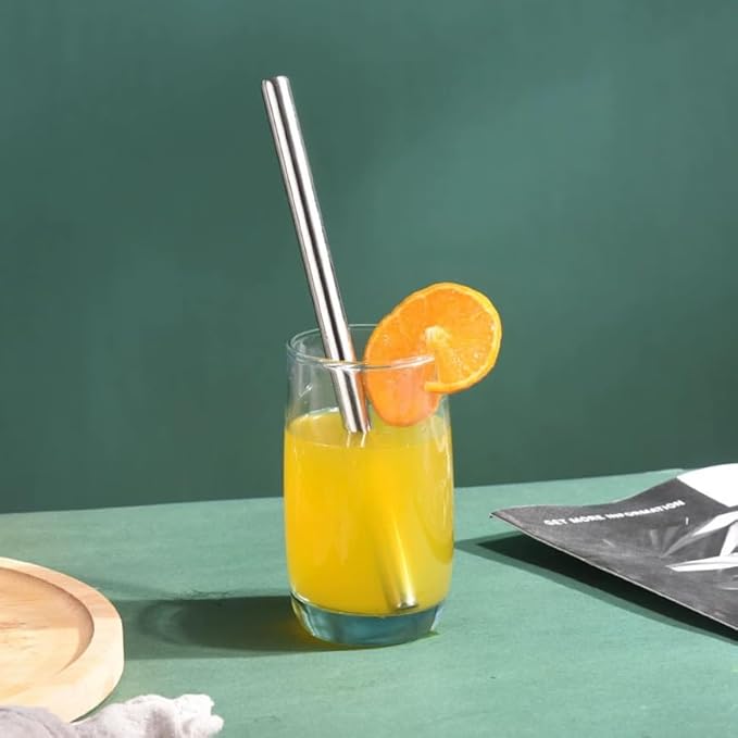 Metal Stainless Steel Drinking Straws Reusable for 20 to 30 OZ Tumbler, Set of 6 Incl. 2 Straight 1 Bent & 1 Jumbo Smoothie Straws with 1 Cleaning Brush & 1 Branded Sturdy Canvas Bag