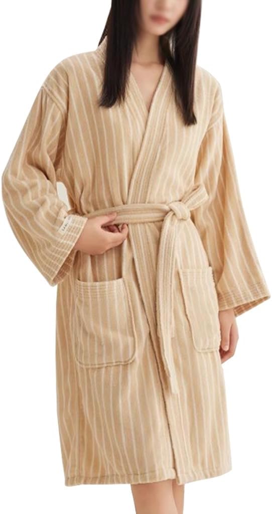 Cotton Terry Stripe Bathrobe For Women And Men,Luxury Kimono Soft Terry Cloth Robe,Comfortable Loungewear Nightwear