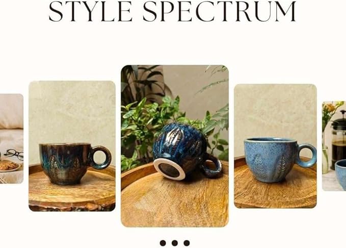 Ceramic Espresso Cup 5 oz, Stoneware Demitasse Coffee Mug with Handle, Artisan Reactive Glaze Texture, Small Latte Cappuccino Tea Cup, Microwave & Dishwasher Safe, Midnight Blue, Pack of 2