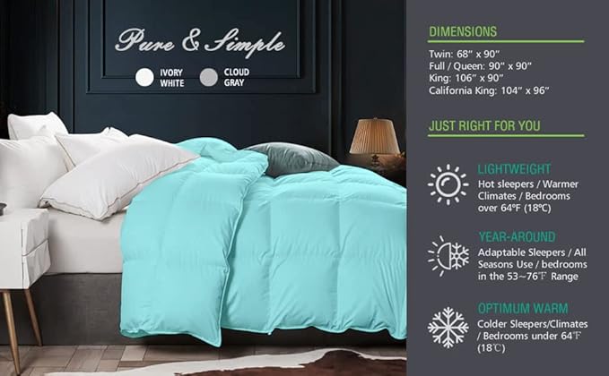 Eco Friendly Comforter King Size Comforter, Soft Aqua Comforter, Down Alternative Comforter King Size Cooling Bed Comforter, Fluffy Aqua Home Bedding King/Cal-King - 92"x102"