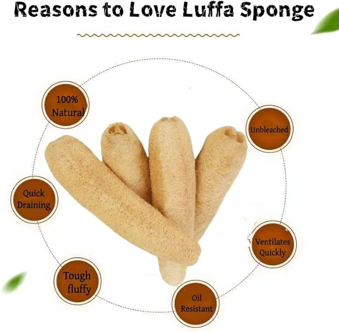 4PCK(12''-14'') Natural Organic Loofah Sponges - Large Exfoliating Shower Bath Luffa for SPA Beauty and Radiant Skin