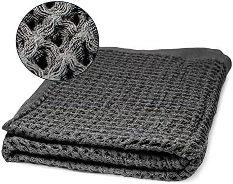 SUTERA - Silverthread Waffle Towel California - Grown Pima Cotton, Quick Drying, Ultra Soft, Lightweight and Absorbent - Waffle Weave Design - Luxury Towel (Hand, Grey) 16"x30"
