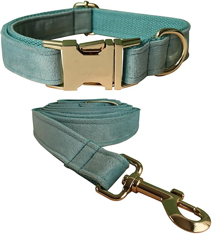 Velvet Dog Collar and Leash Set with Quick Release Metal Buckle | Bright & Stylish Leash and Collar Set, Soft Heavy Duty Pet Collars Adjustable for Samll Medium Large Dogs or Cats