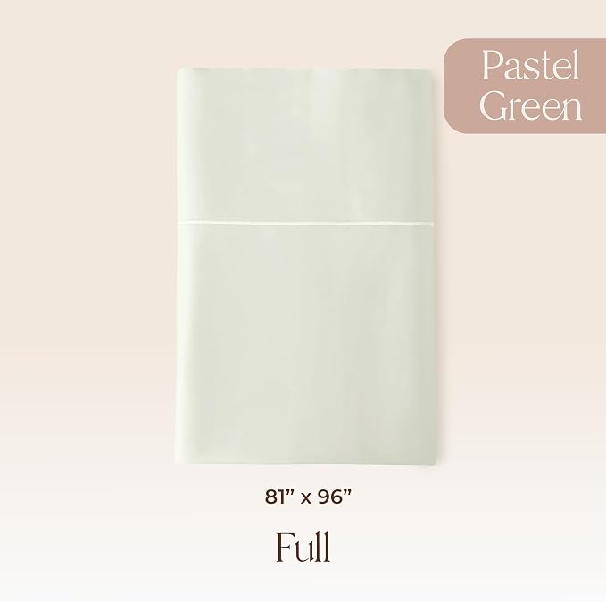 Certified Organic Full Flat Sheet Only - 100% Organic Cotton Top Sheet with Luxurious Soft and Breathable 300 Thread Count Sateen Weave Finish - GOTS & Fairtrade Certified (Pastel Green, Full)